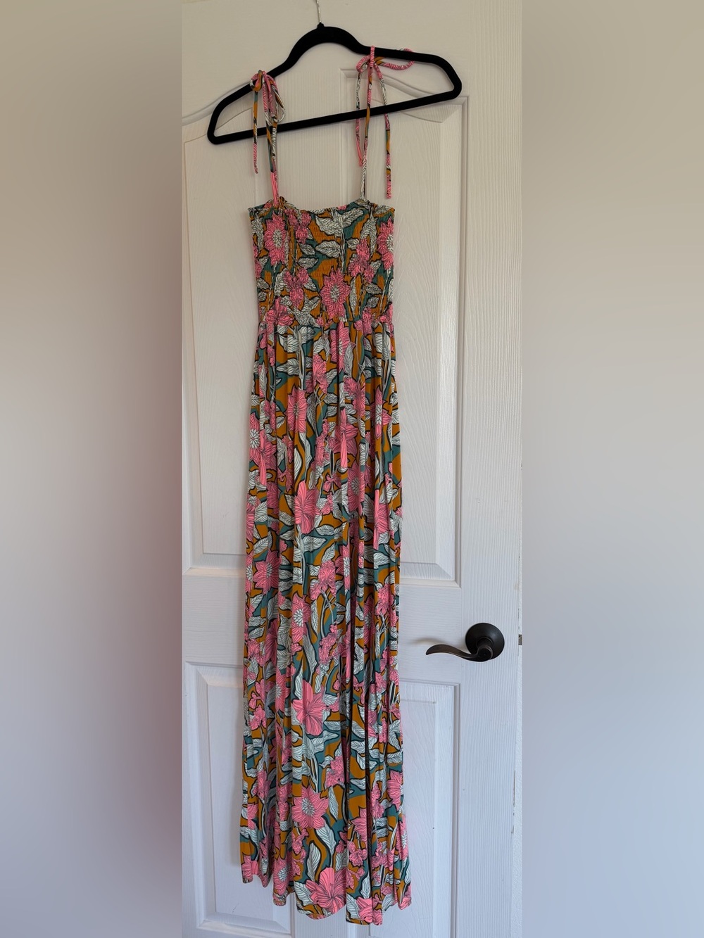 Maaji Pink Floral Maxi Skirt with Mustard & Teal Accents